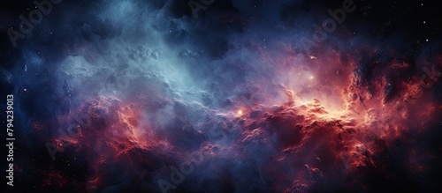 Dark Blue and Red Nebula with Stars in Background