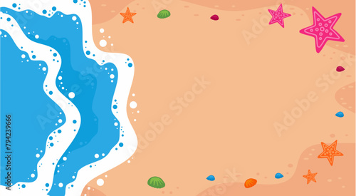 ocean background banner poster with sea beach and waves and starfish