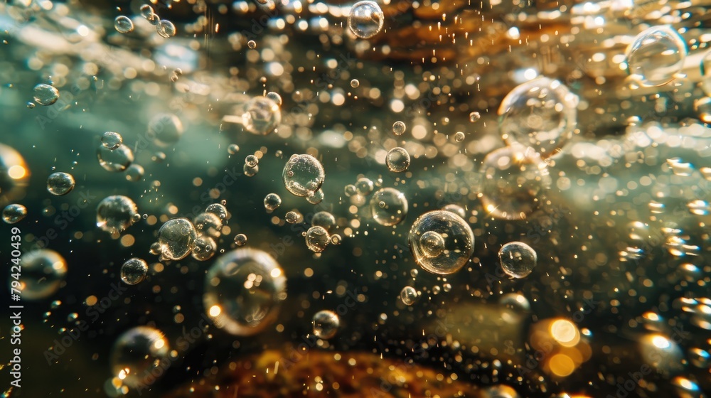 Dirty floor serves as a background for bubbles beneath the water - obrazy, fototapety, plakaty 