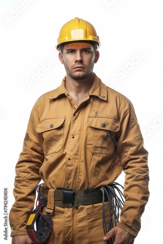 Construction worker with helmet and cables