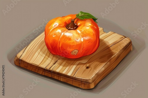 Ripe orange tomato on rustic wooden surface. Suitable for food and cooking concepts