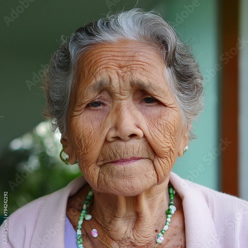 An american old women with detail face expressions. photo