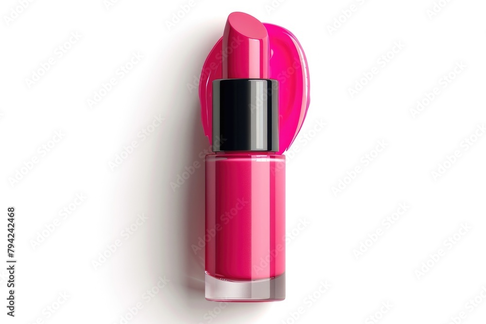 A bottle of pink lipstick on a plain white background. Suitable for beauty and cosmetic concepts A bottle of pink lipstick on a plain white background. Suitable for beauty and cosmetic concepts