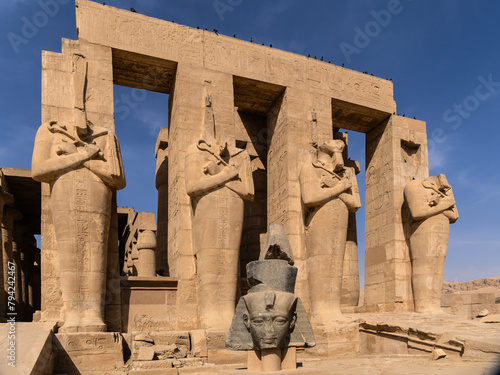 Luxor, Egypt: Exterior view of the famous Ramesseum, the memorial temple of Pharaoh Ramesses II in the Luxor westbank in Upper Egypt without any tourists around.