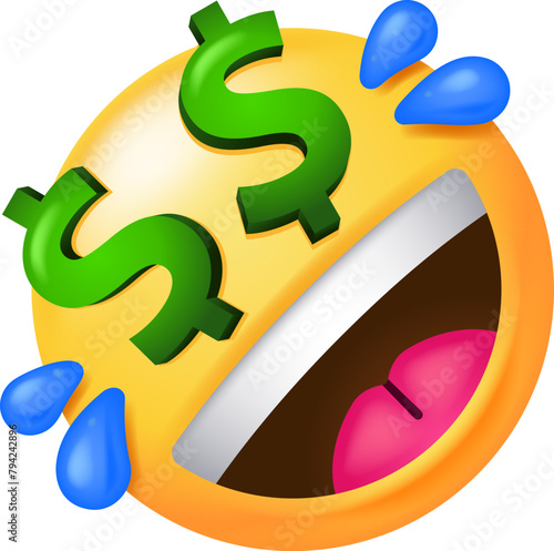 Emoji With Dollar Signs For Eyes Rolling On The Floor Laughing