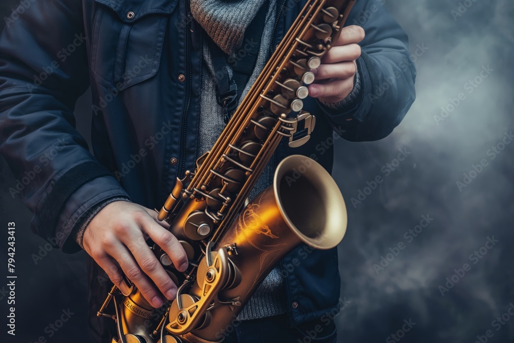 Naklejka premium Close-up of saxophone being played by artist
