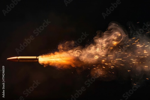 Gun barrel close-up, high-speed shutter, bullet emergence on a black background