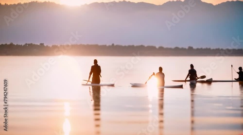 Paddleboarders on glassy mornings.
 photo