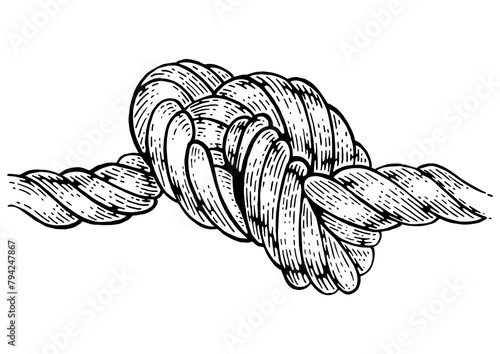 Marine nautical knot sketch engraving PNG illustration. Scratch board style imitation. Black and white hand drawn image.