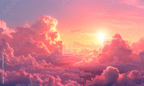 Romantic pink sunset background with soft clouds, perfect for postcards and book illustrations.