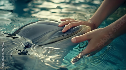 Compassionate Volunteer Helping Rehabilitate Rescued Dolphin photo