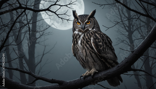 Majestic Owl Under the Full Moon