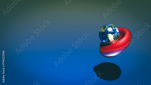 Earth Globe and Red Blood Cell, Global warming intensifies stroke risk 3d rendering