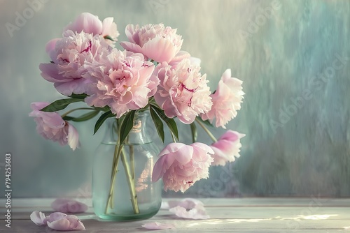 Wallpaper Mural romantic scene of peonies in a vintage glass vase Torontodigital.ca