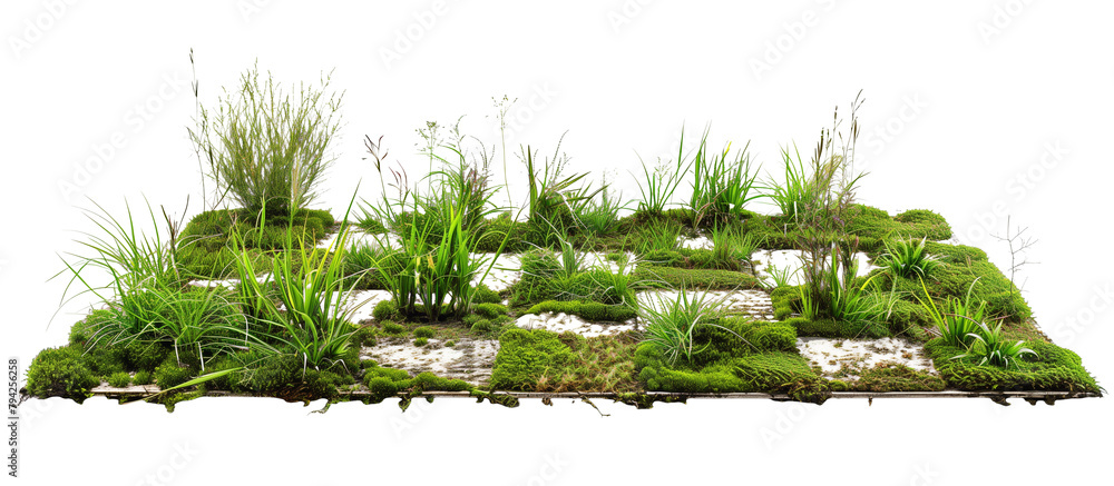 Checkerboard garden plot, alternating between low-growing moss and ...