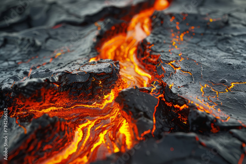 Lava crack molten texture with orange glow Hot molten liquid being poured Abstract backdrop photo