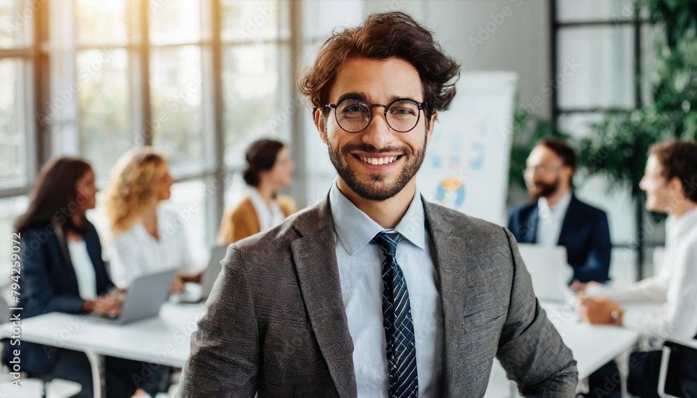 Smiling Businessman Leading Office Meeting Smiling Businessman Leading Office Meeting