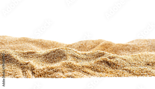 A closeup of the sand on an empty white background