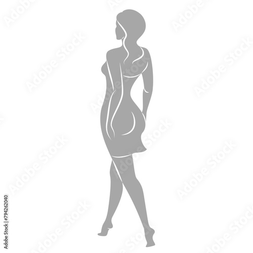 Silhouette of a woman in style. The girl is slender and beautiful. Lady is suitable for aesthetic decor, posters, stickers, logo. Vector illustration