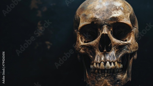 Dark Background Human Skull Symbol of Death Horror Anatomy and Halloween © 2rogan