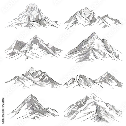 a set of mountains drawn in pencil on a white paper