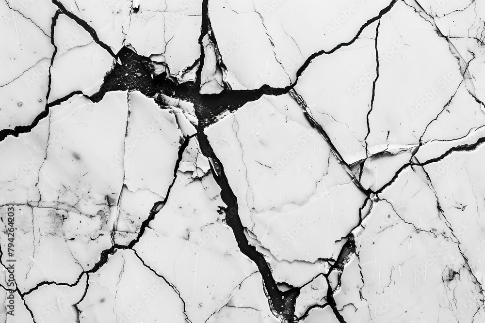 A monochrome image of an ice fissure resembling a cracked earth surface, with water issuing from it A monochrome image of an ice fissure resembling a cracked earth surface, with water issuing from it