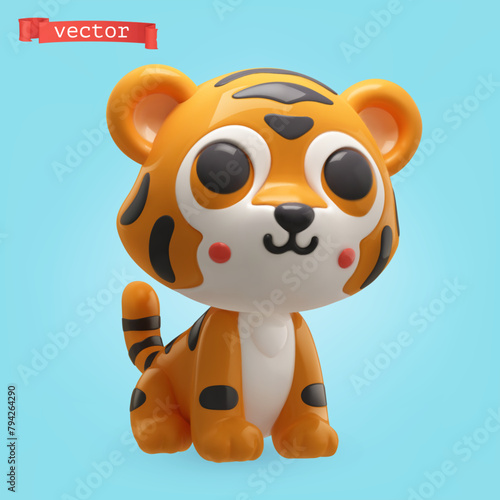 Tiger, 3d render vector cartoon icon