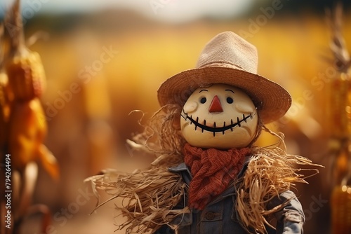 closeup scarecrow on blurred field background © kenkuza