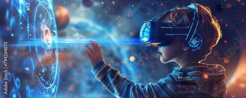 Boy experiencing virtual reality universe