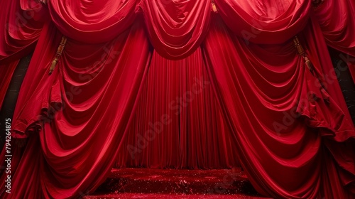   A stage with a red carpet and a red curtain Repeating elements unnecessarily photo