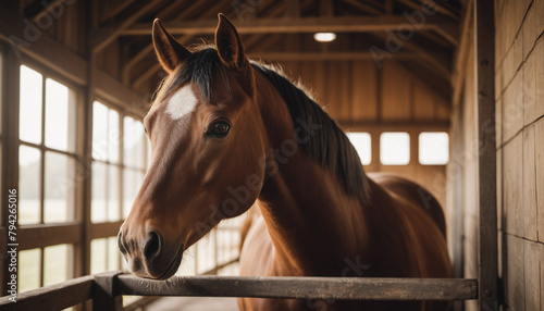 Elegant Horse with White Blaze in Stable