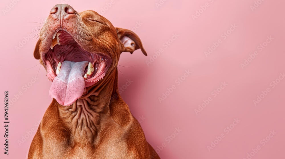   A tight shot of a dog's extended tongue outside its moistened mouth - obrazy, fototapety, plakaty 