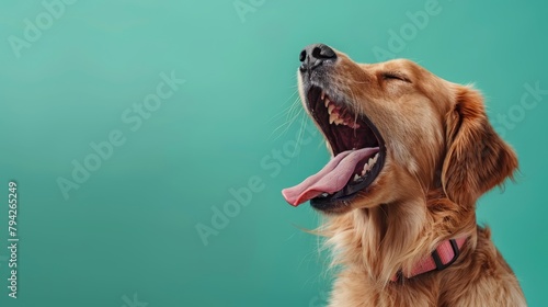   A tight shot of a dog's mouth, tongued out and gaping open photo
