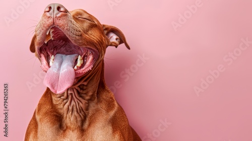  A tight shot of a dog's extended tongue outside its moistened mouth