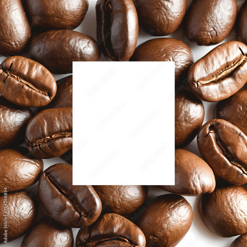 Fototapeta premium Medium roast coffee beans frame with copy space white background