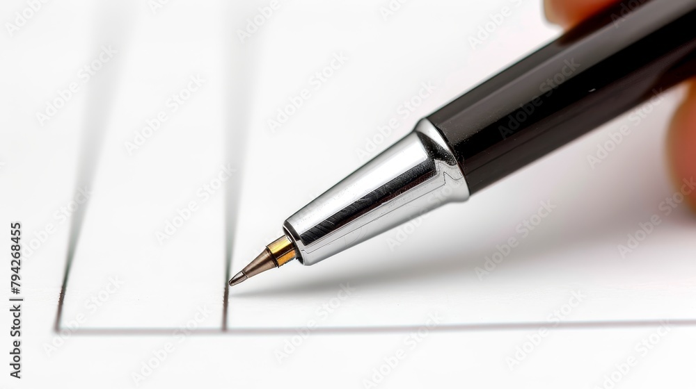 A hand holds a pen above a blank sheet of paper, the tip hovering over an unmarked spot, ready to write, while another pen lies idle nearby A hand holds a pen above a blank sheet of paper, the tip hovering over an unmarked spot, ready to write, while another pen lies idle nearby