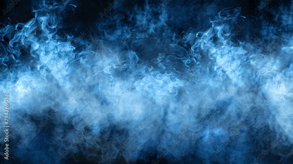   Black backdrop with copious blue smoke rising from its upper portion