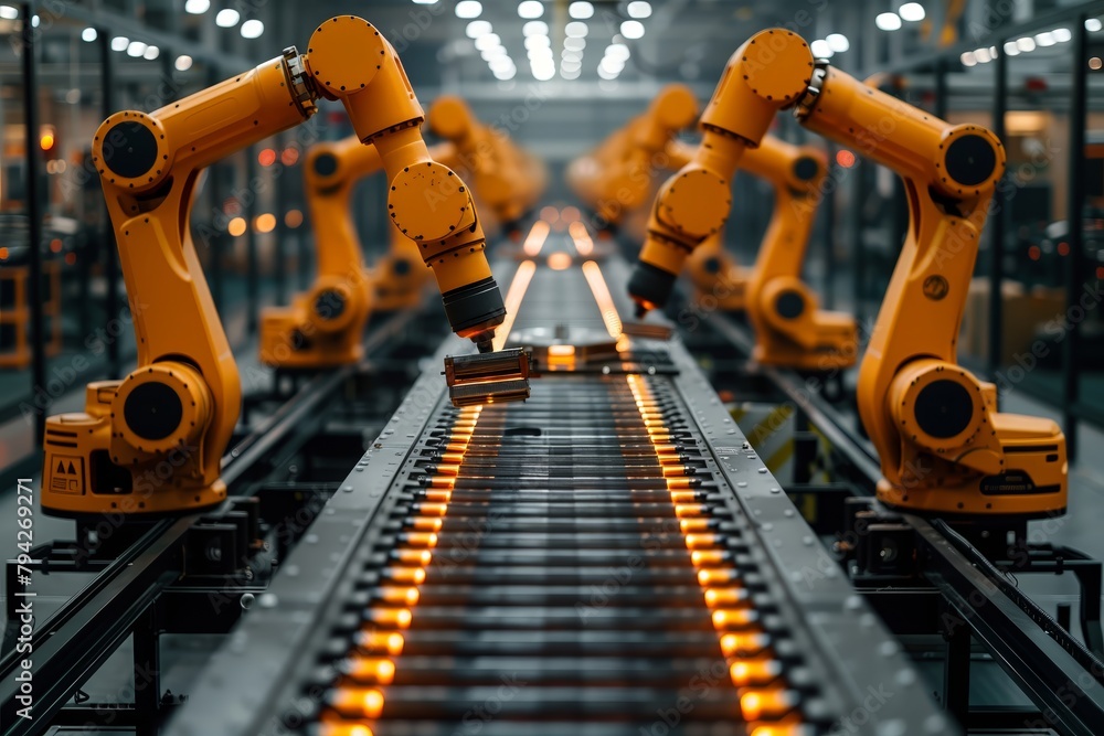 Robotic arms working on assembly line Robotic arms working on assembly line