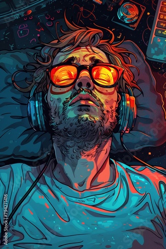 Programmer,  Sleep disturbances, Over Acting, Vector Art photo