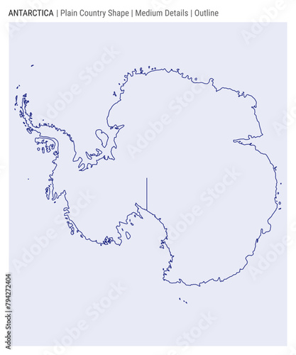 Antarctica plain country map. Medium details. Outline style. Shape of Antarctica. Vector illustration.