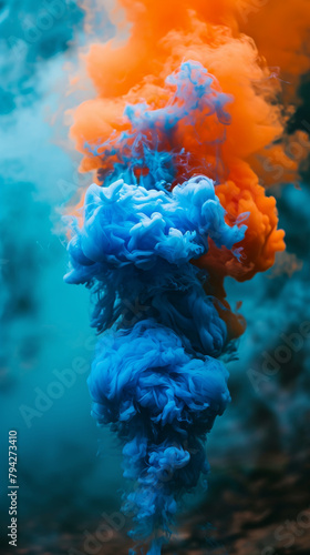 Orange and Blue Ink Clouds in Water