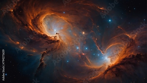 Galactic Spectacle, Brilliant Stars and Deep Cosmic Depths Painted in Rich Shades of Burnt Orange.
