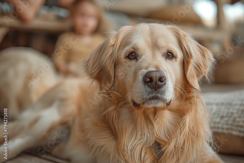 Golden retriever resting on cozy blanket