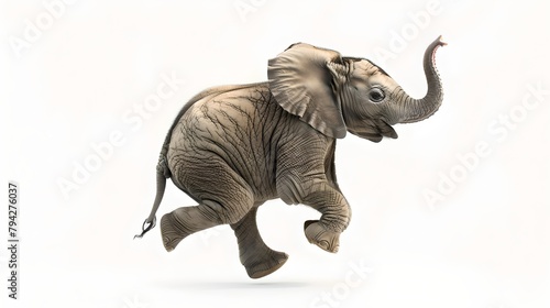 Playful Baby Elephant Running Isolated on White Background. Joyful Animal in Motion Captured in High-Quality Image. Ideal for Wildlife Themes and Children's Illustrations. AI