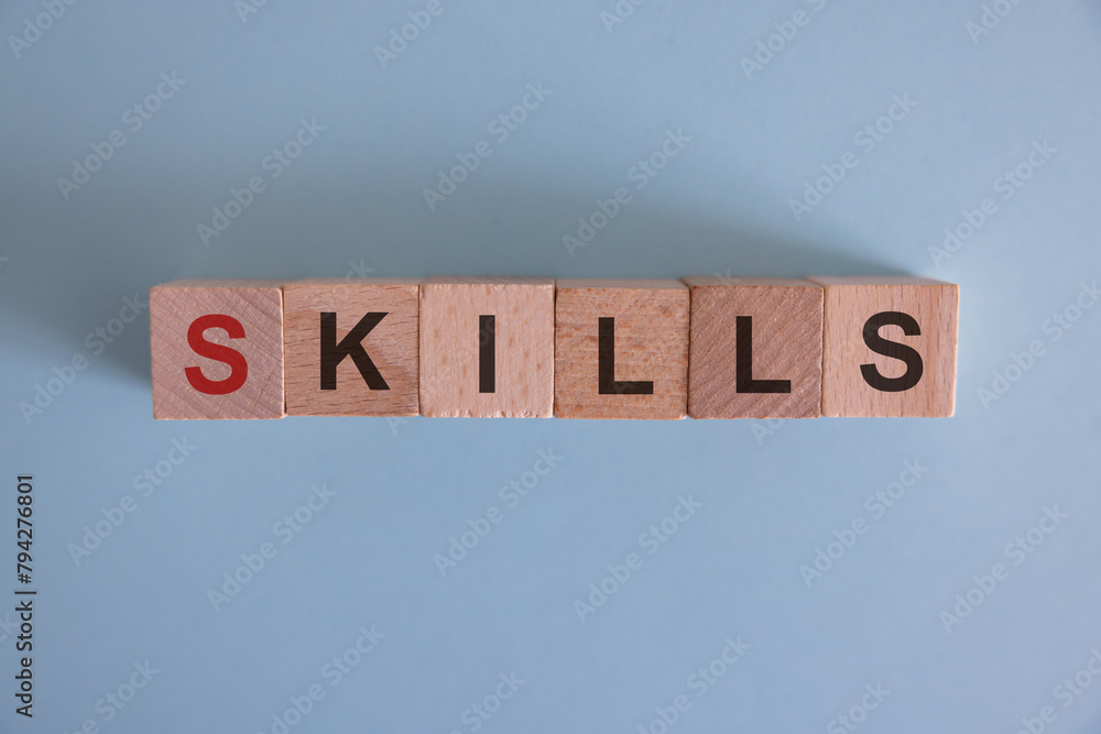 Skills Word Written In Wooden Cube. Job search concept. Skills Word Written In Wooden Cube. Job search concept.