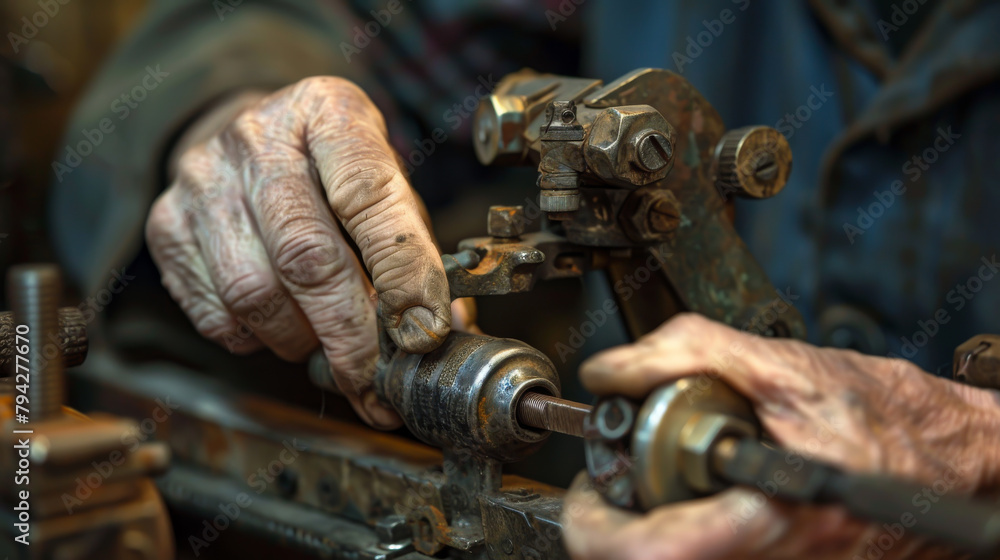A man is working on a machine with his hands