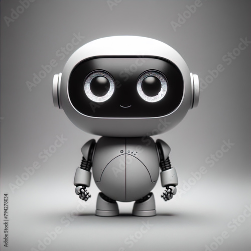 Ein schwarz weiß Foto eines kleinen lustigen Roboters