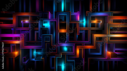 3D rendering of colorful glowing neon squares
