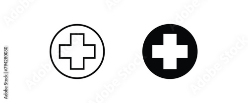 medical plus icon, Medical assistance cross hospital Ambulance and medicine Health care, Medicinal and pharmacy, First aid line and flat icons set, editable stroke isolated on white, linear vector