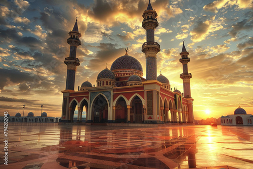mosque at sunset at eid photo